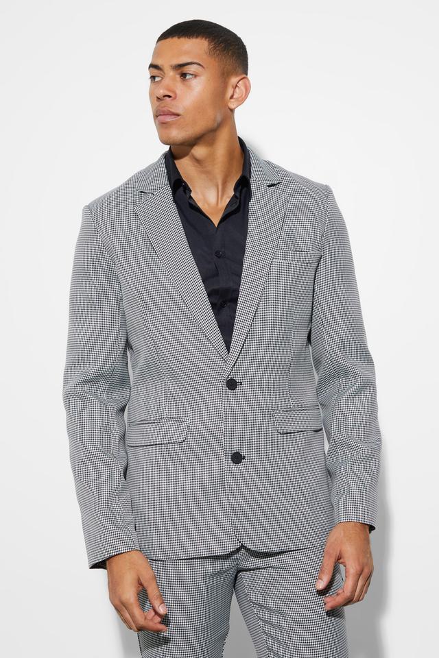 Skinny Single Breasted Dogstooth Suit Jacket | boohooMAN USA Product Image