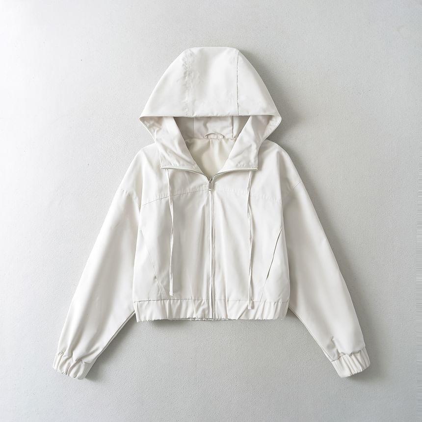 Hooded Plain Zip Up Jacket Product Image