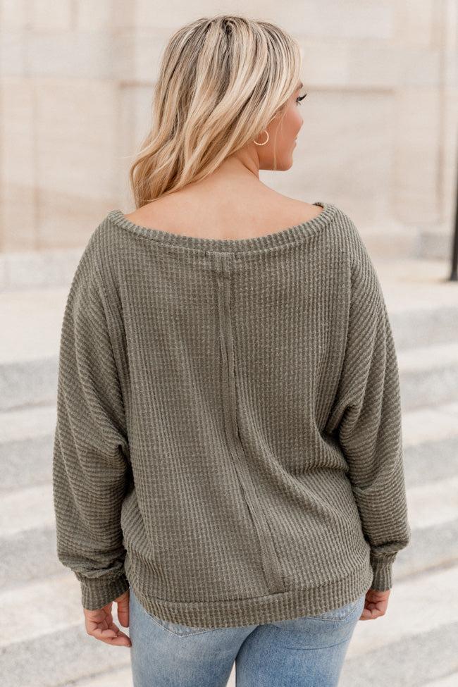 There's Something About You Olive Boat Neck Waffle Pullover FINAL SALE Product Image