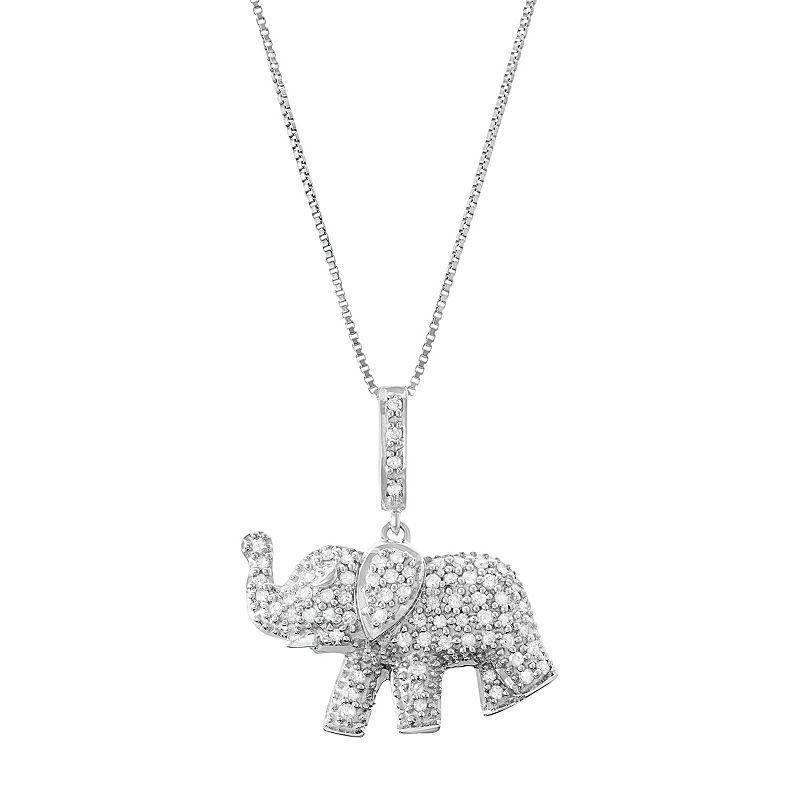 Sterling Silver 1/3 Carat T.W. Diamond Elephant Pendant Necklace, Womens White Product Image