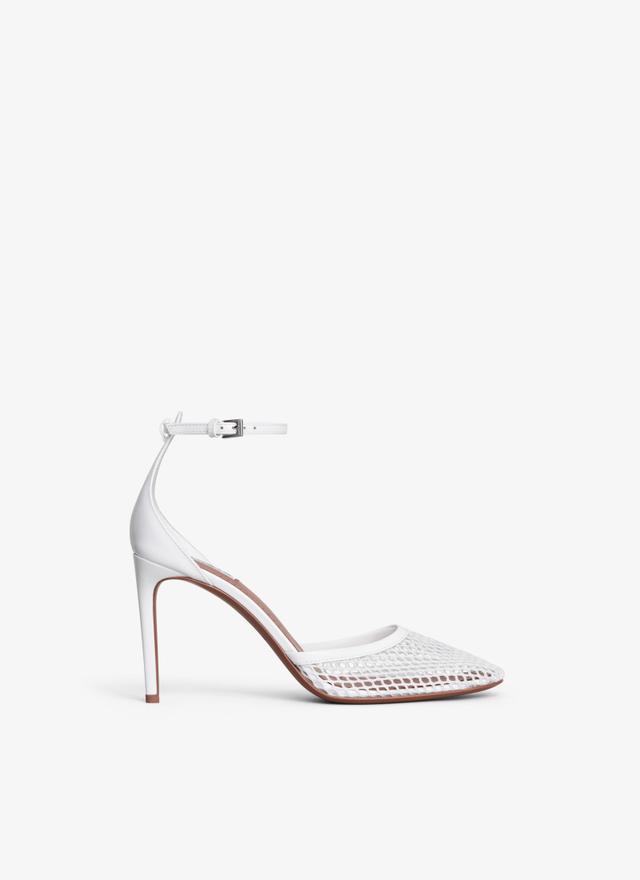 White HIGH FISHNET PUMPS Product Image