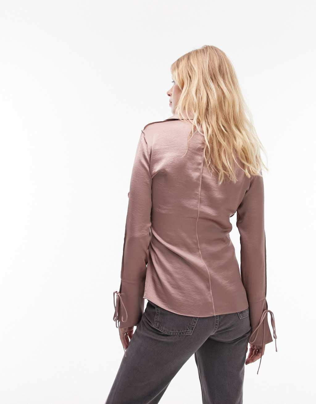 Topshop satin raw edge top in dusky lilac Product Image