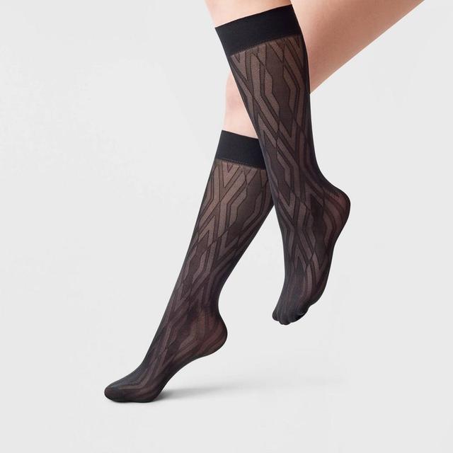 Womens Patterned Sheer Fashion Knee Highs - A New Day Black 4-10 Product Image