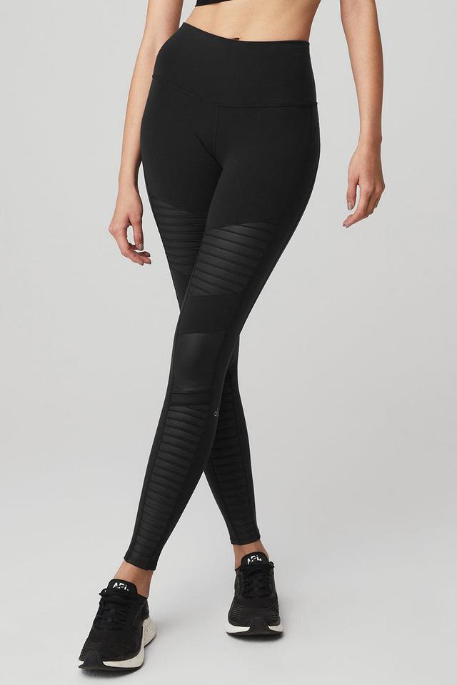 High-Waist Moto Sport Leggings with Mesh Panels Product Image