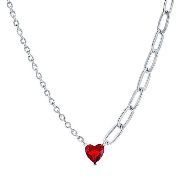 Argento Bella Sterling Silver Red Cubic Zirconia Heart Necklace, Womens Product Image