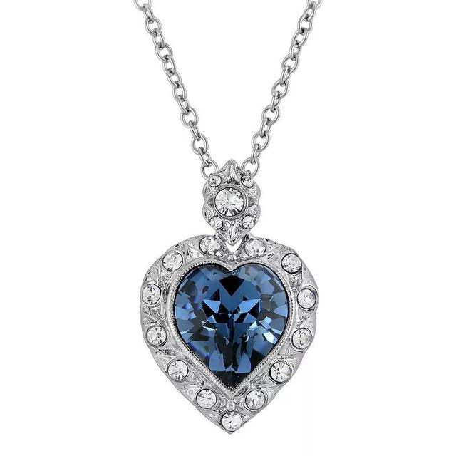 1928 Silver-Tone Blue Montana Heart Pendant Necklace, Womens Product Image