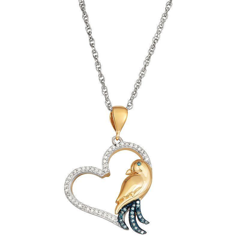 Jewelexcess 14k Gold Over Sterling Silver 1/6 Carat T.W. Blue & White Diamond Bird & Heart Pendant Necklace, Womens Yellow Product Image