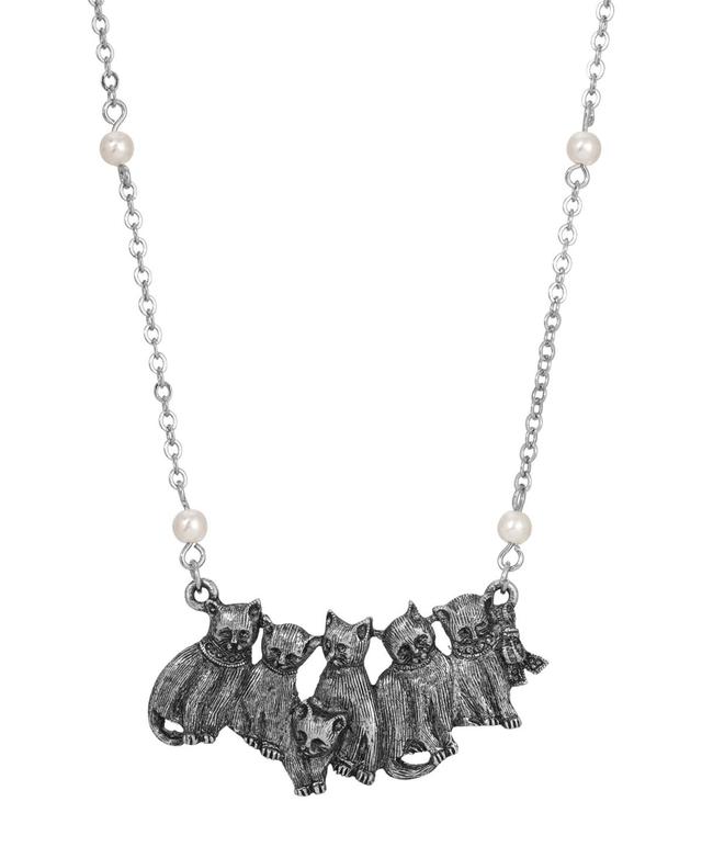 1928 Silver Tone Faux Pearl Cat Necklace, Womens Product Image