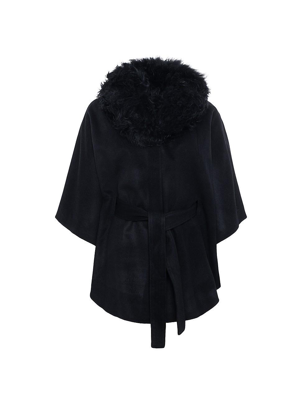 Womens Select Wool Belted Cape with Select Lamb Collar Product Image