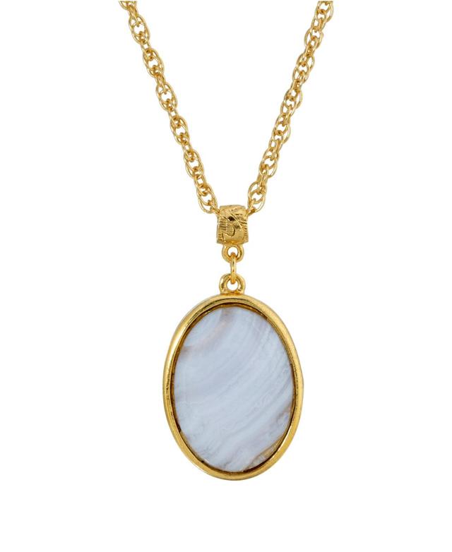 1928 Gold Tone Oval Pendant Necklace, Womens Blue Product Image