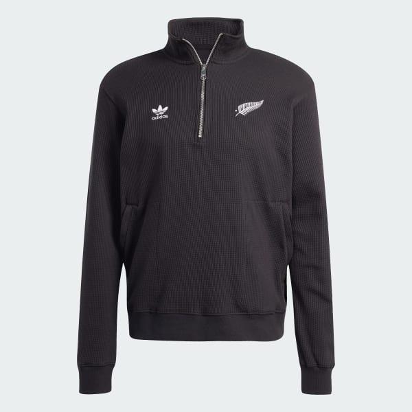 adidas All Blacks Essentials Half-Zip Waffle Sweatshirt All Black XL Mens Product Image