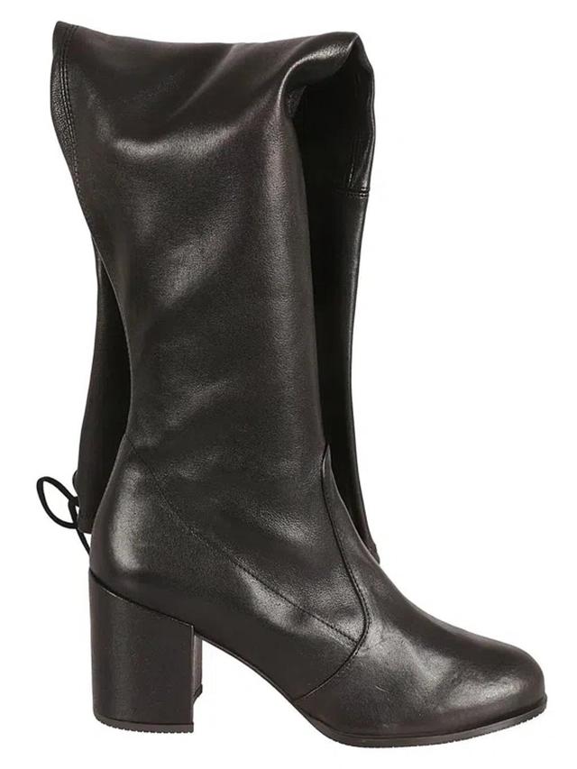 Black Leather Block Heel Thigh-high Boots Product Image