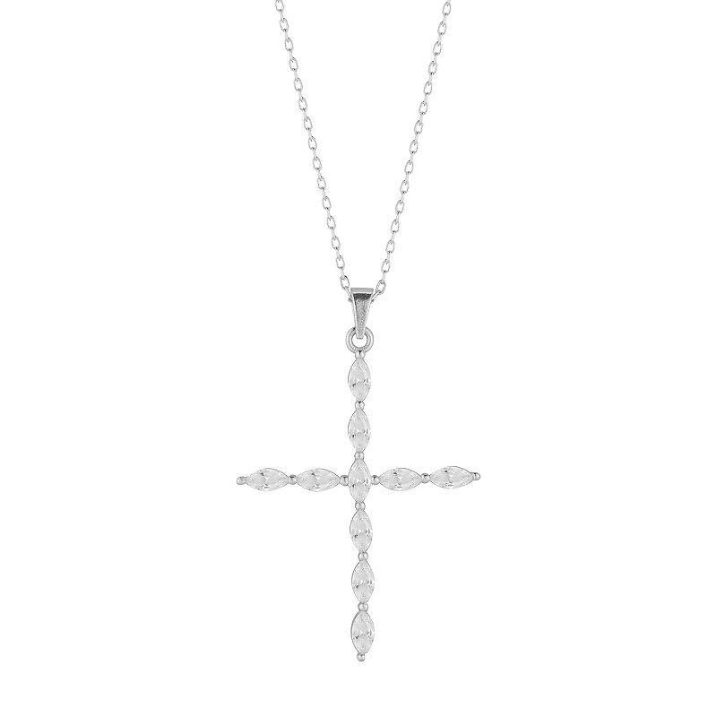 Sunkissed Sterling Marquise-Cut Cubic Zirconia Cross Pendant Necklace, Womens, Silver Tone Product Image