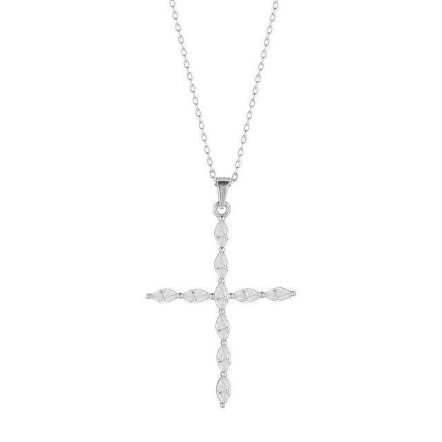 Sunkissed Sterling Marquise-Cut Cubic Zirconia Cross Pendant Necklace, Womens, Silver Tone Product Image