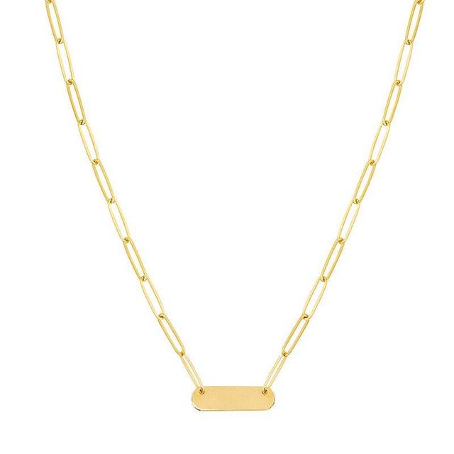 14k Gold Bar Necklace on Paper Clip Chain, Womens Product Image