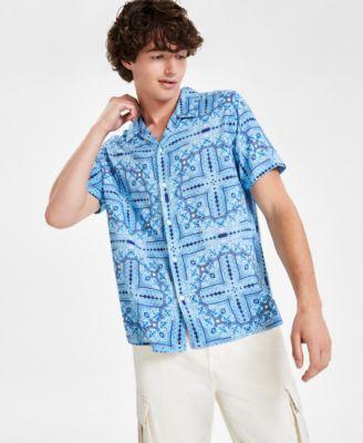 Guess Mens Tile-Print Button-Down Camp Shirt Product Image