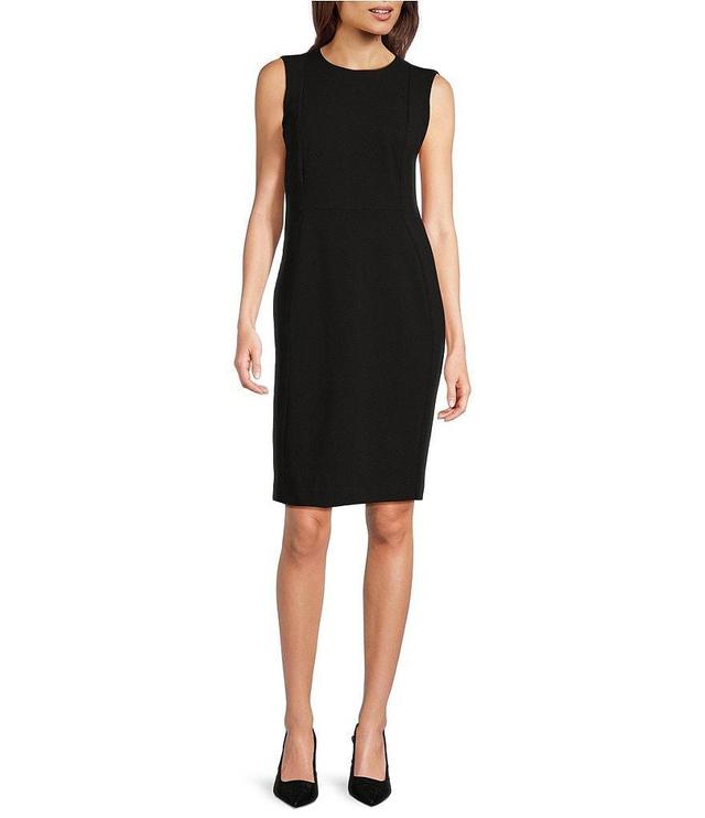 Calvin Klein Sleeveless Seam Front Scuba Crepe Crew Neck Sheath Dress Product Image