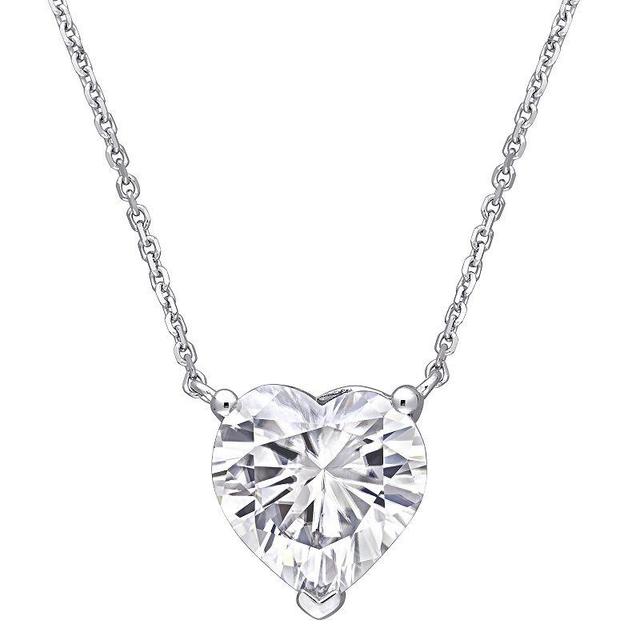 Stella Grace 14k White Gold Lab-Created Moissanite Heart Solitaire Pendant Necklace, Womens Product Image