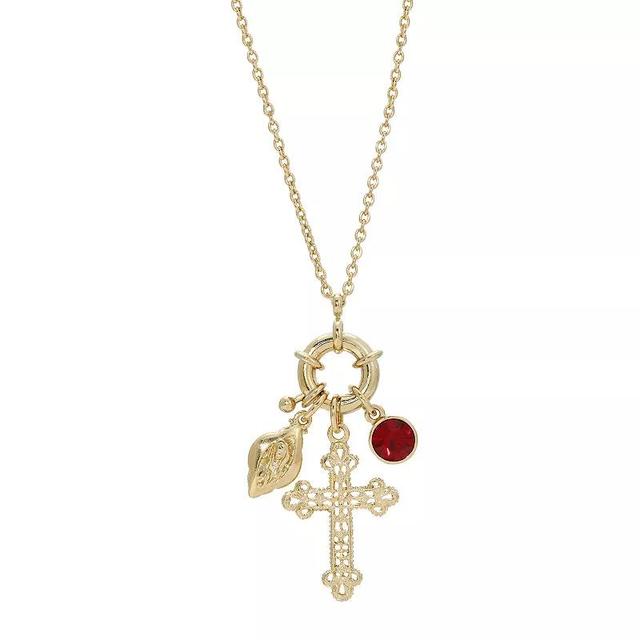 Symbols of Faith Gold Tone Simulated Crystal and Cross Charm Pendant Necklace, Womens, Red Product Image