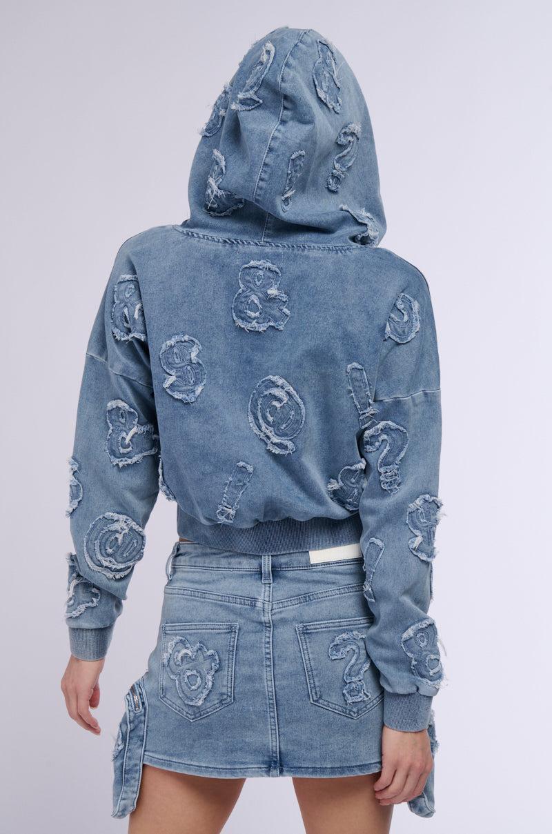 MONEY SIGNS DENIM FRONT ZIP SWEATSHIRT Product Image