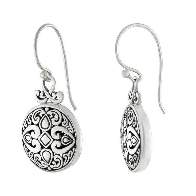 Athra NJ Inc Sterling Silver Round Medallion Fishhook Earrings, Womens Product Image