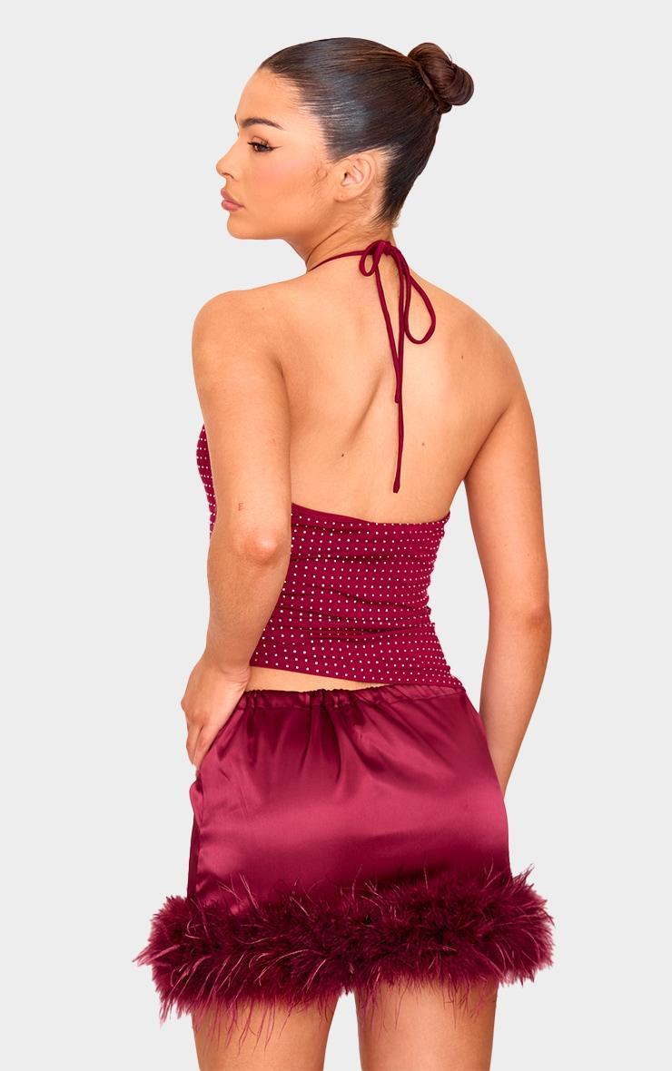 Burgundy Hot Fix Halterneck Open Back Long Top Product Image