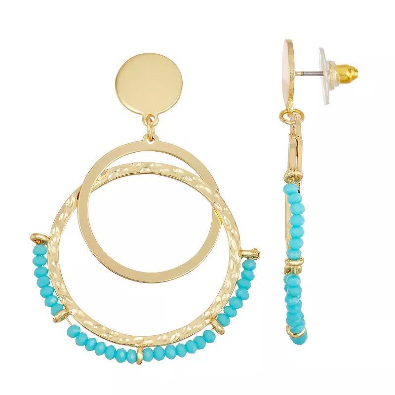 Sonoma Goods For Life Gold Tone Interlocking Hoop Beaded Earrings, Womens, Blue Product Image