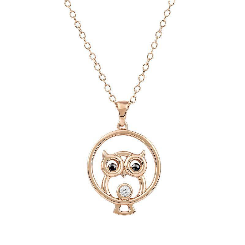 DeCouer Diamond Accent Owl Pendant Necklace, Womens Rose Gold Tone Product Image