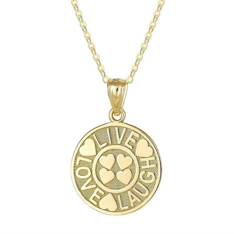 Taylor Grace 10k Gold Live Love Laugh Disc Pendant Necklace, Womens Product Image