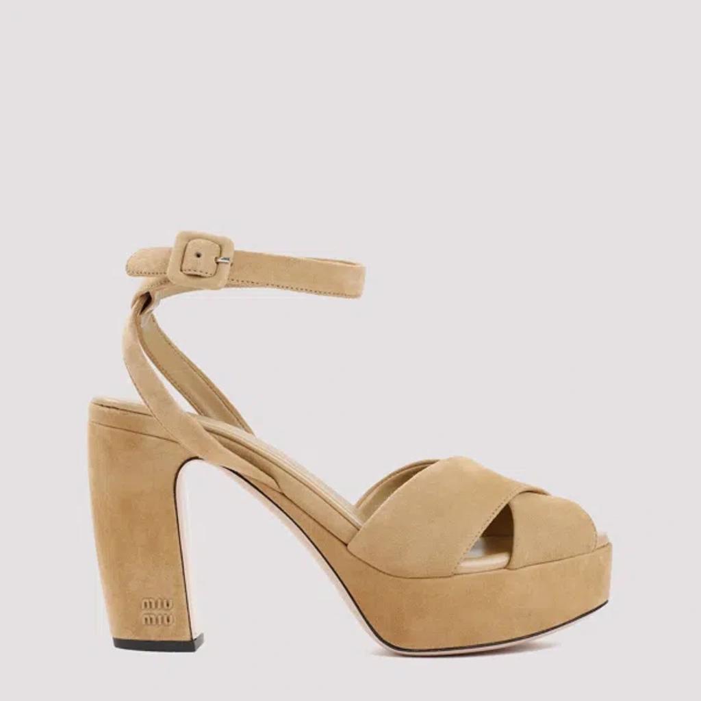 Ecru Suede Sandals In Nude & Neutrals Product Image