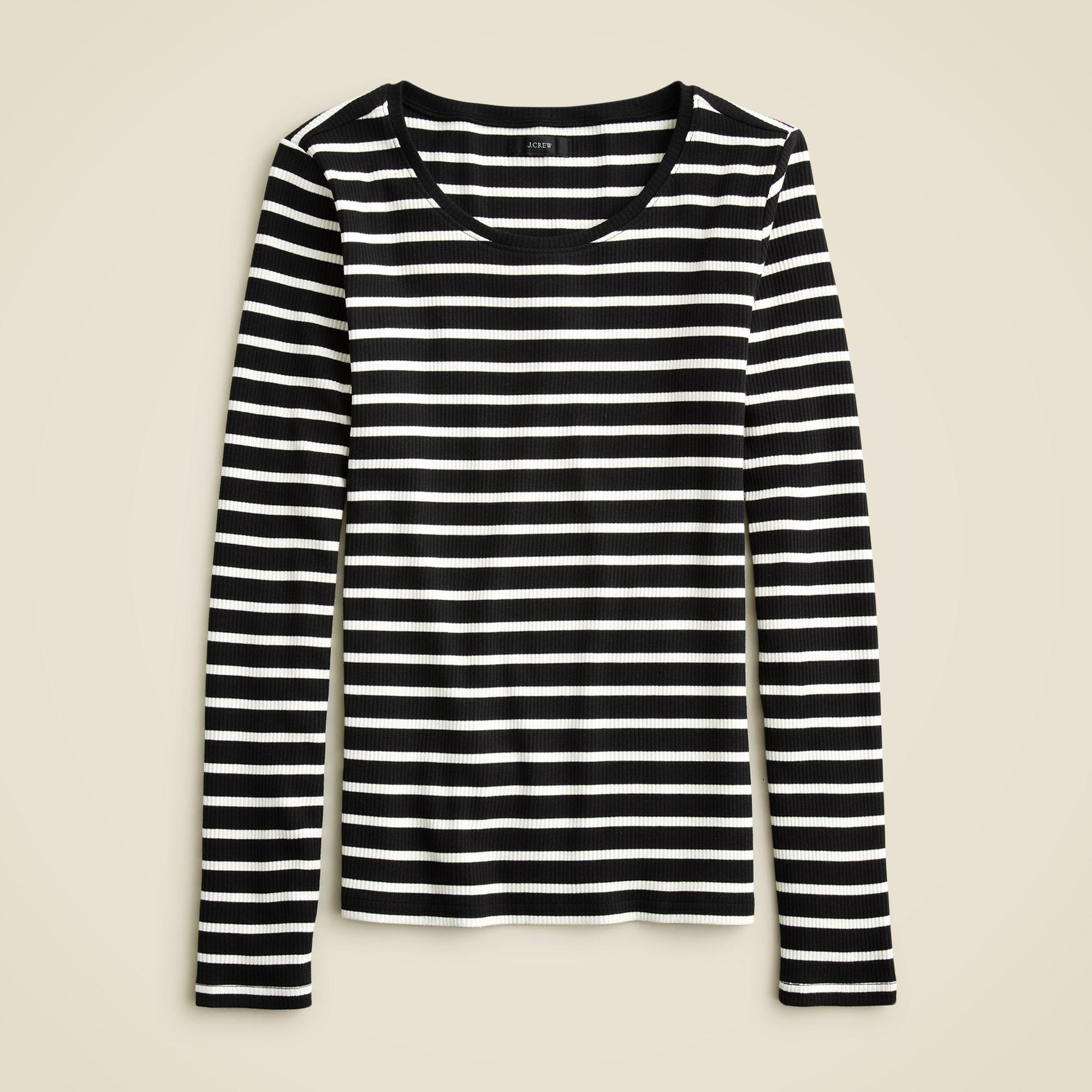 Long-sleeve crewneck T-shirt in striped vintage rib Product Image