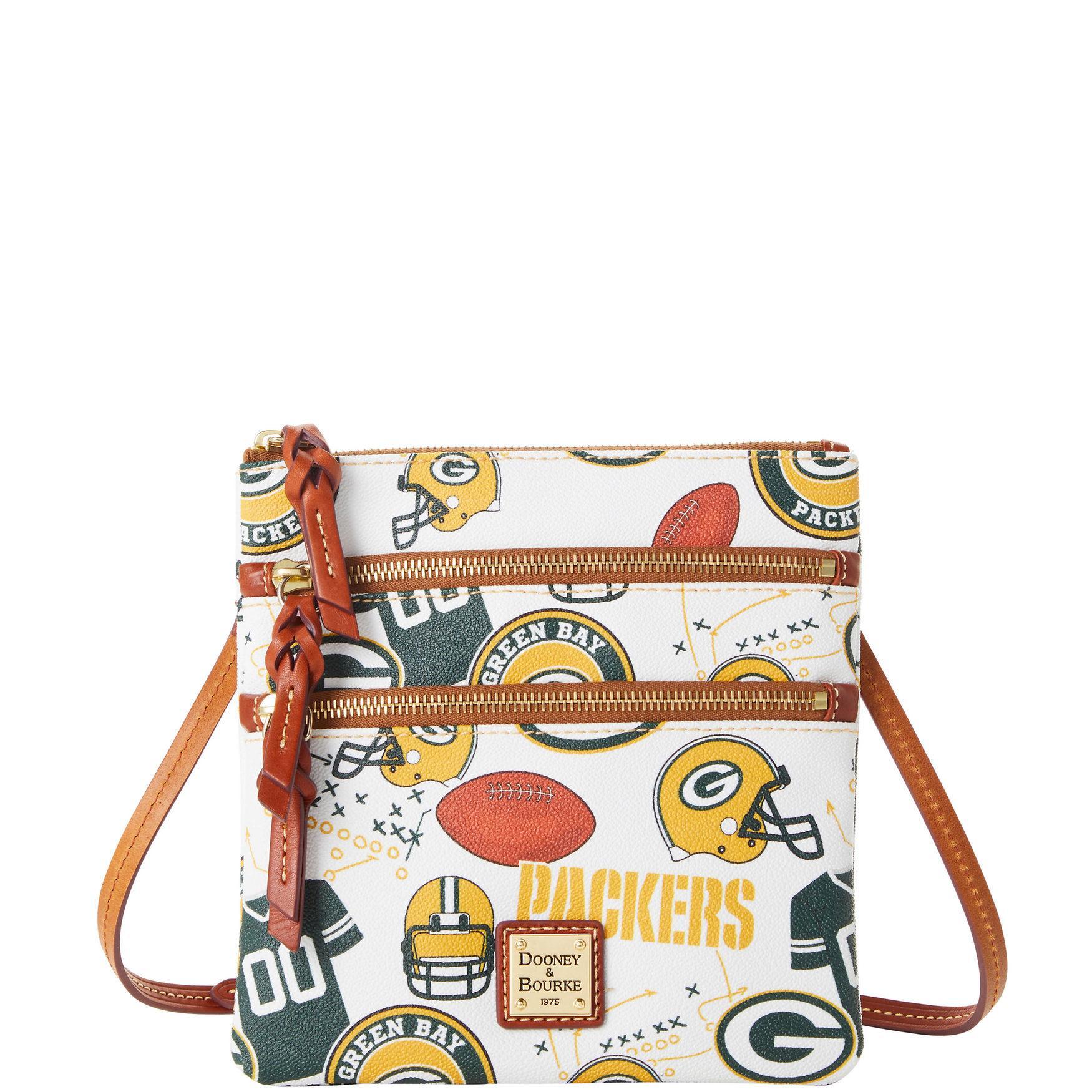 Dooney & Bourke Womens NFL Packers North South Triple Zip Crossbody Coated Cotton Shoulder Bag in White Multi Product Image