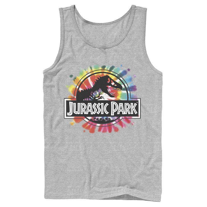 Mens Jurassic Park Classic Logo Tie Dye Graphic Tank Top Athletic Grey Product Image