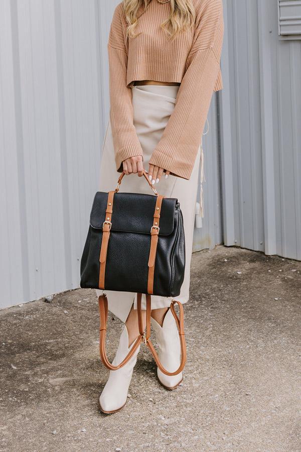 Punctual And Perfect Faux Leather Backpack In Black Product Image