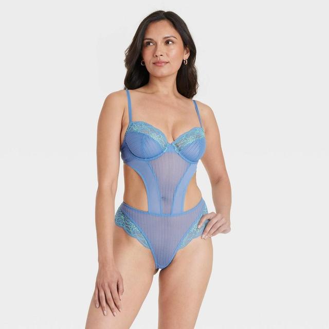 Womens Mesh-Lace Lingerie Bodysuit - Auden Blue Twilight/Extra Lime Product Image