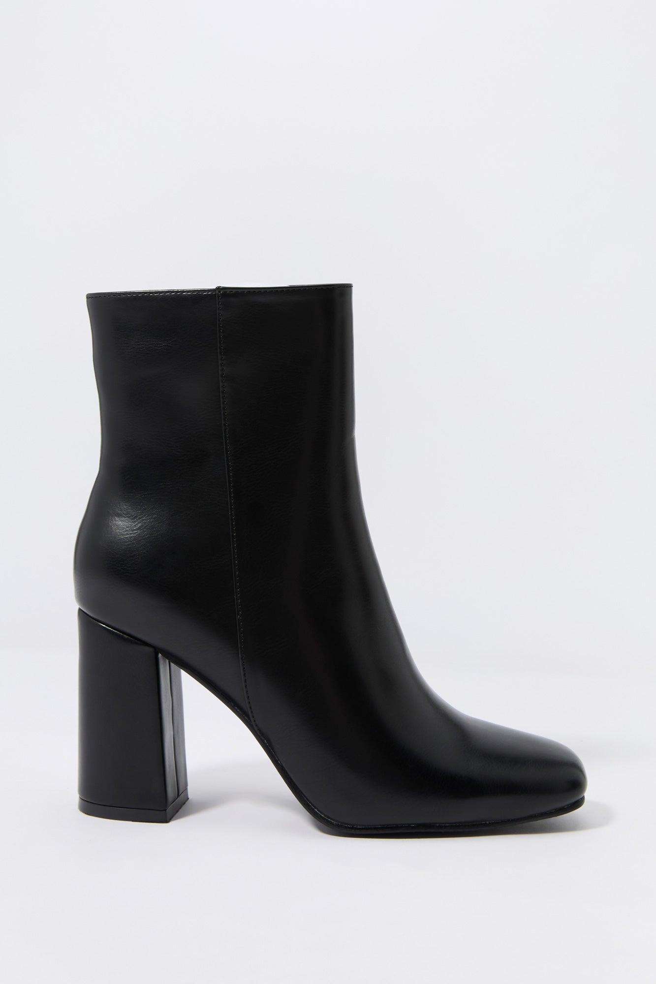 Faux Leather Square Toe Heeled Boot Female Product Image