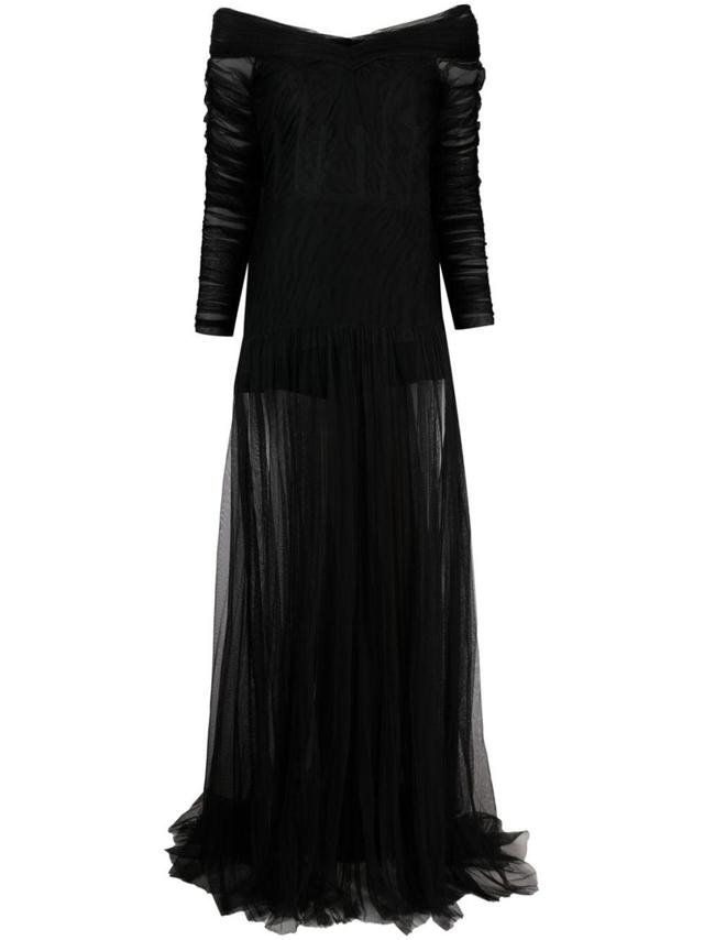 sheer-overlay off-shoulder gown Product Image