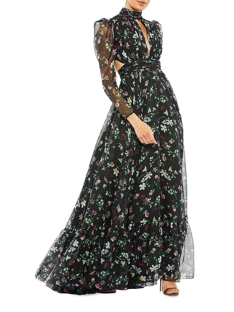 Womens Floral-Print Chiffon Gown Product Image