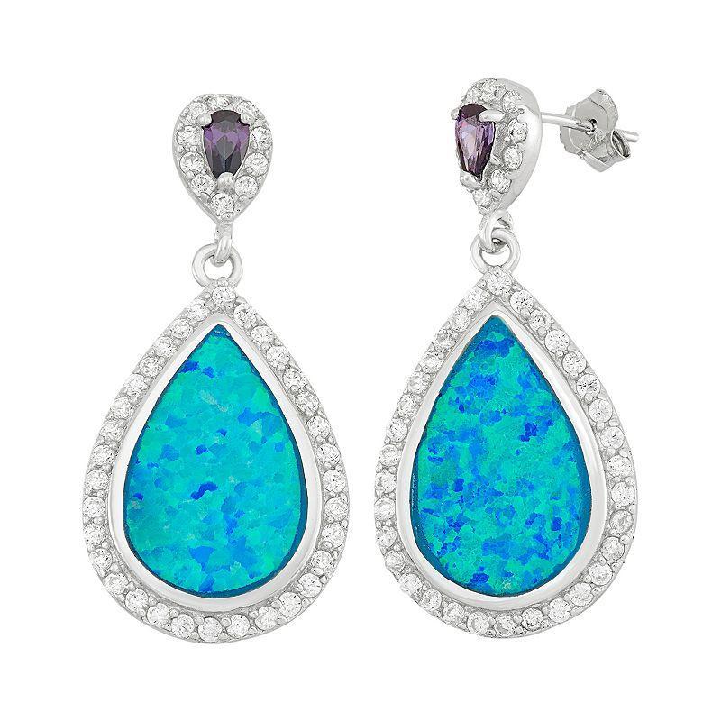 Lab-Created Blue Opal & Cubic Zirconia Sterling Silver Teardrop Earrings, Womens, Multicolor Product Image