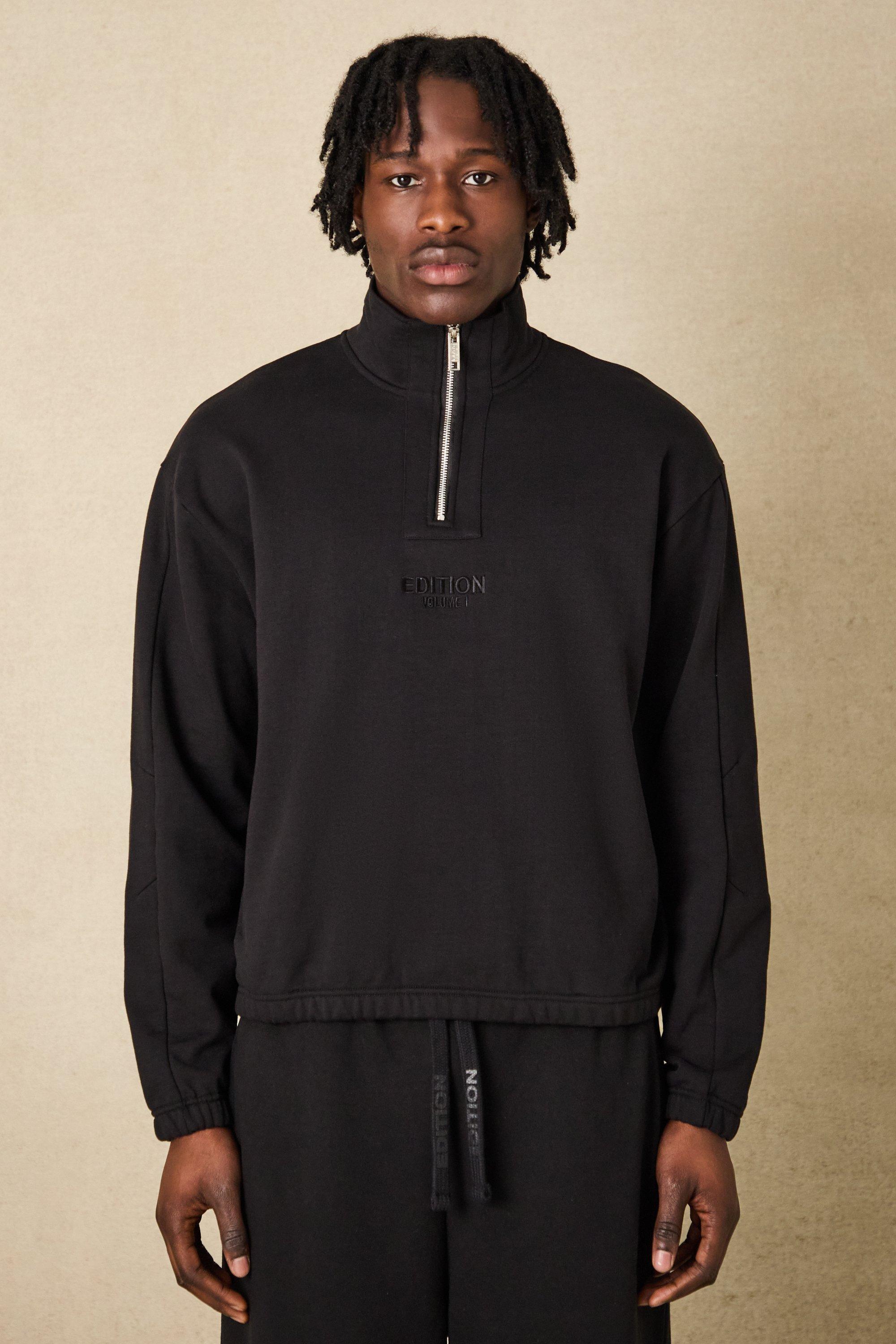 Mens Black EDITION Oversized Boxy Heavyweight Funnel Neck Sweatshirt, Black Product Image