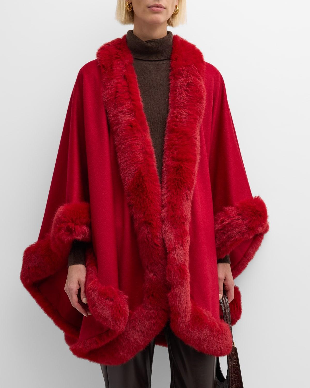 Sofia Cashmere Faux Fur Trim Cashmere Cape Product Image