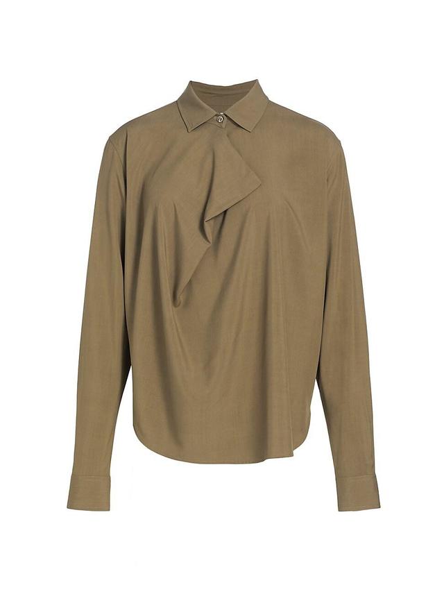 Womens Long-Sleeve Draped-Front Top Product Image