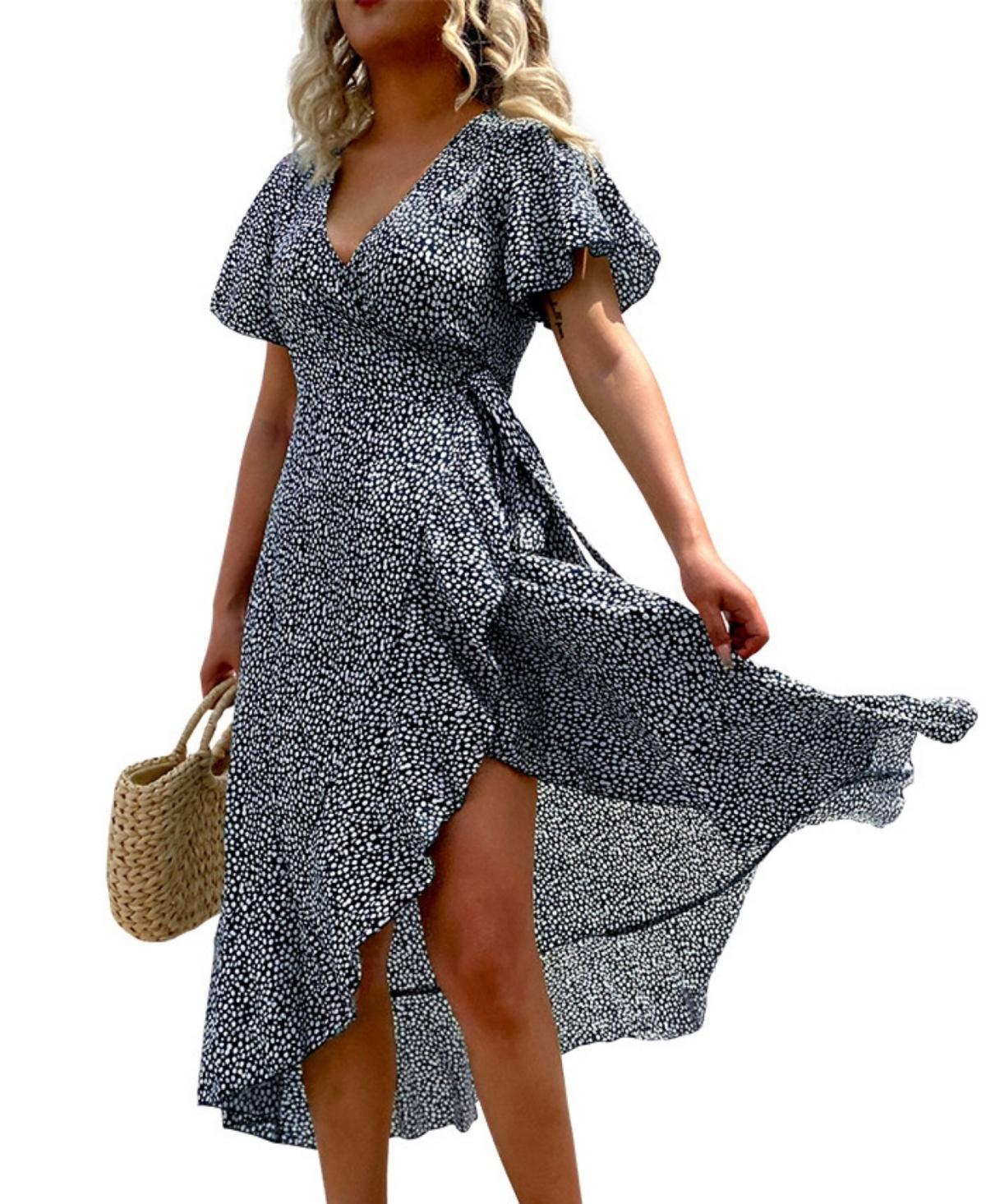 Womens Flared Sleeve V-neck Ditsy Dress Product Image