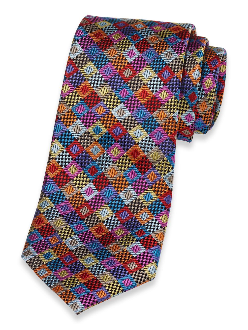 Geometric Woven Silk Tie - Multi Product Image