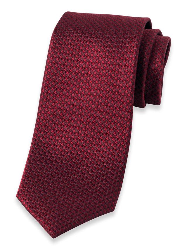 Houndstooth Woven Silk Tie - Burgundy Product Image