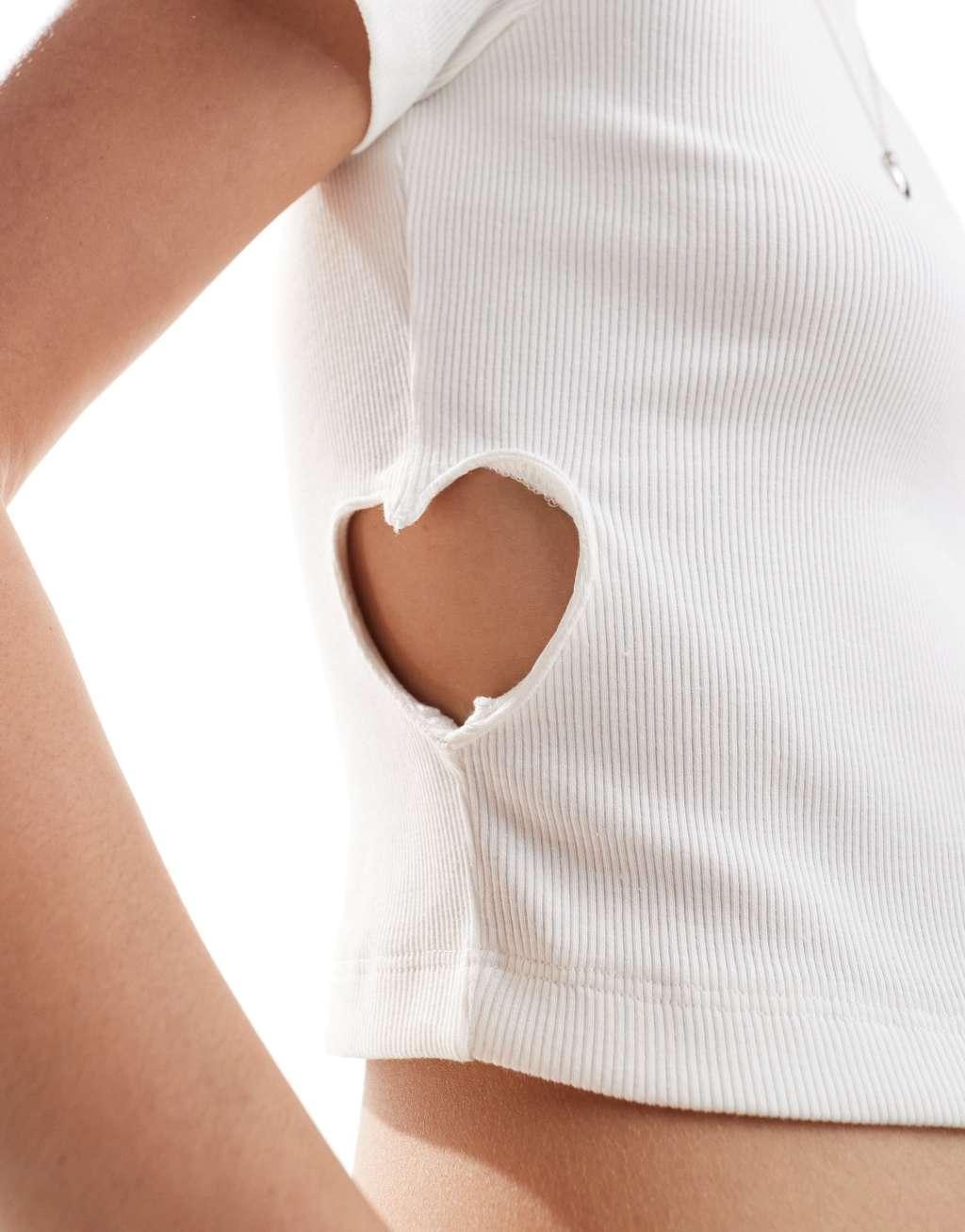 Only ribbed top with open heart detail in white  Product Image