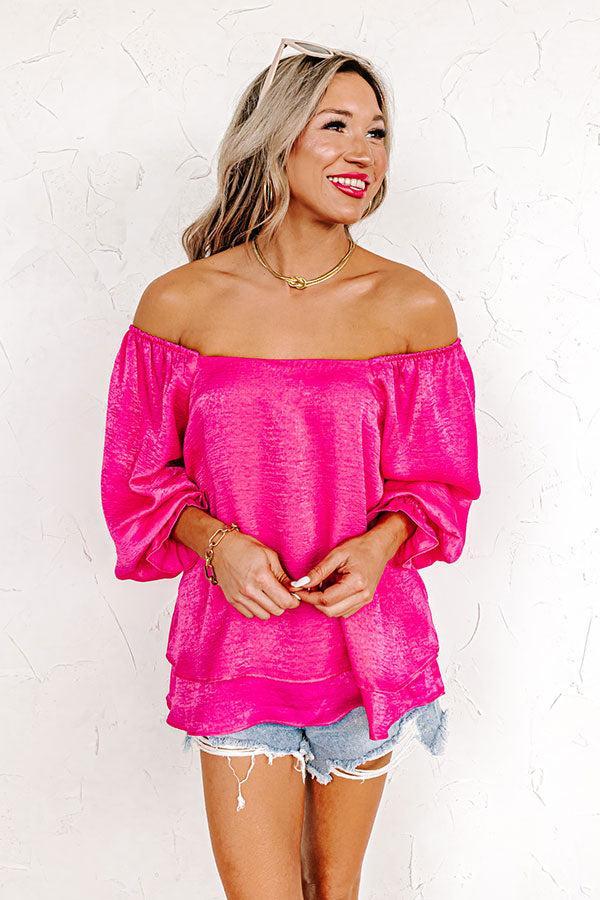 Truly Chic Satin Shift Top In Hot Pink Product Image