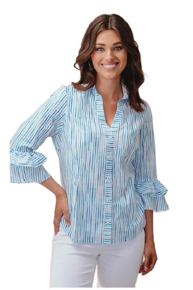 Blue and White Stripe Blouse Product Image