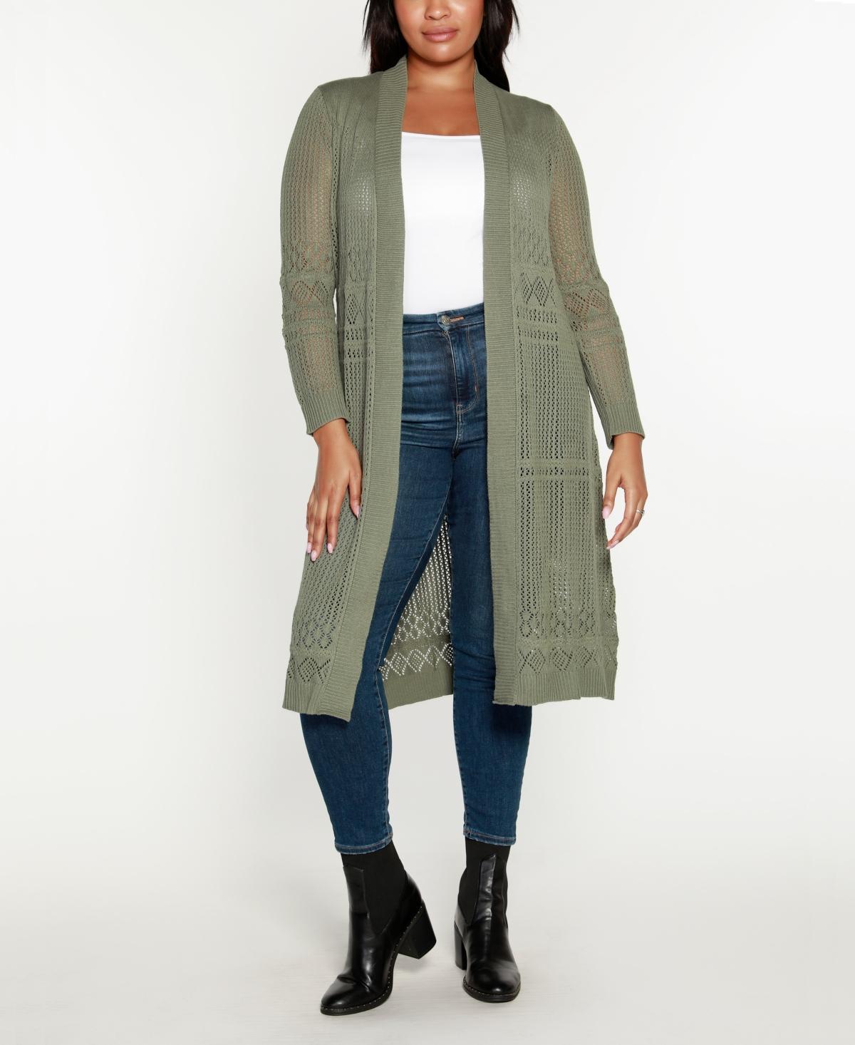 Belldini Plus Size Pointelle-Stitch Duster Cardigan Product Image