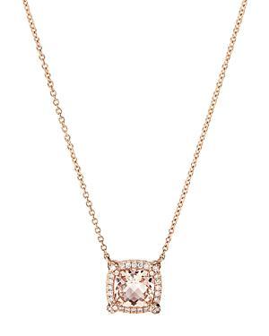 Womens Petite Chtelaine Pav Bezel Pendant Necklace in 18K Rose Gold with Morganite Product Image